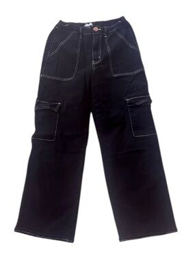 Forever 21 Black Wide Leg Cargo Jeans with Contrast Stitching